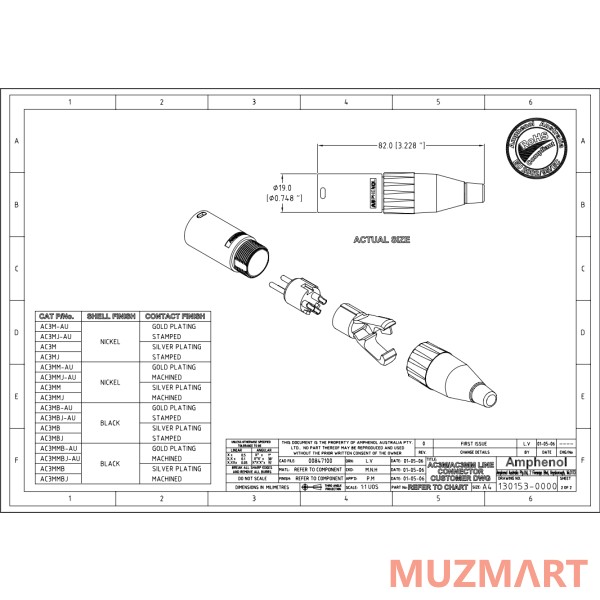 Amphenol AC3M Разъем XLR кабельный папа