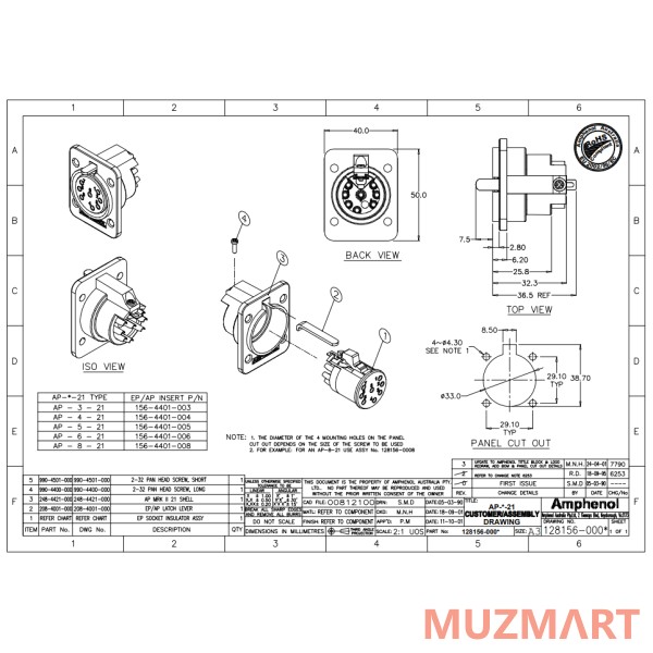 Amphenol AP-6-21 Панельный разъем AP