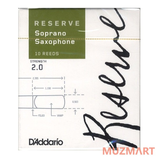 D'Addario WOODWINDS DIR1020 RESERVE SSX - 10 PACK - 2.0 трости для сопрано саксофона, размер 2, 10 шт