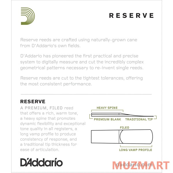 D'Addario WOODWINDS DIR1025 RESERVE SSX - 10 PACK - 2.5 трости для сопрано саксофона, размер 2.5, 10 шт
