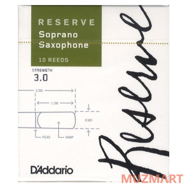 D'Addario WOODWINDS DIR1030 RESERVE SSX - 10 PACK - 3.0 трости для сопрано саксофона, размер 3, 10 шт