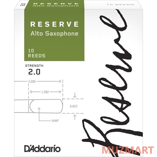 D'Addario WOODWINDS DJR1020 RESERVE ASX- 10 PACK - 2.0 трости для альт саксофона, размер 2, 10 шт