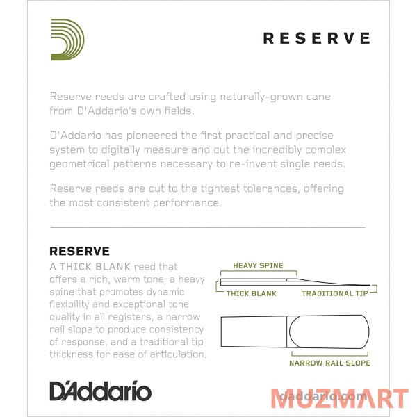 D'Addario WOODWINDS DJR1020 RESERVE ASX- 10 PACK - 2.0 трости для альт саксофона, размер 2, 10 шт