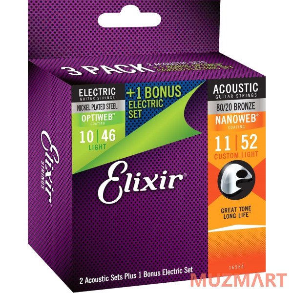 Elixir 16554 Mixed Multipack Струны для акустической и электрогитары