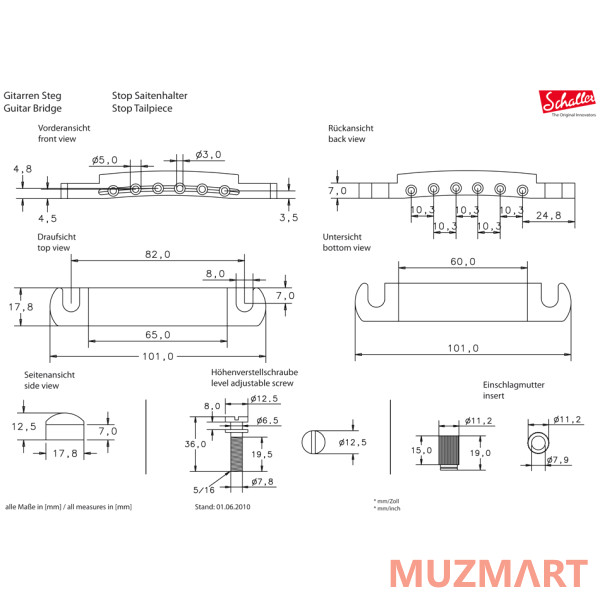Schaller 12050200 (49061) Stop Tailpiece CH Бридж