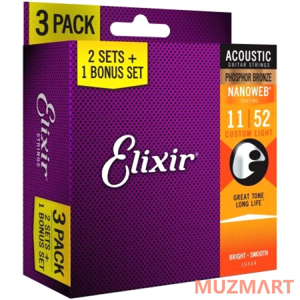 Elixir 16544 Phosphor Bronze Acoustic NANOWEB Струны для акустической гитары