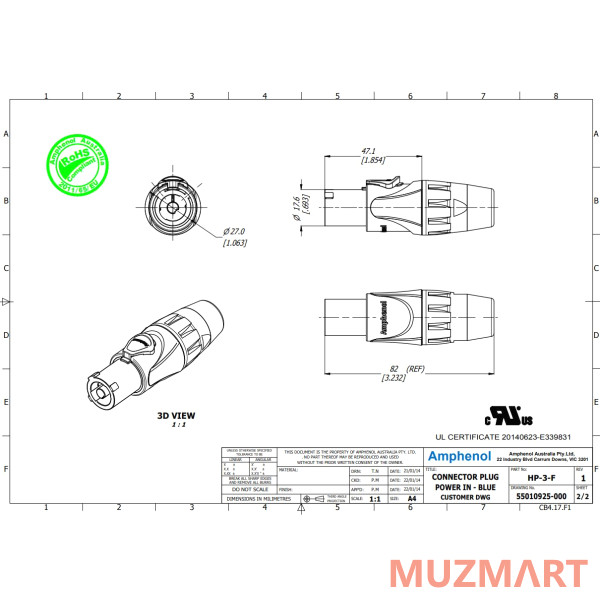 Amphenol HP-3-F Кабельный разъем питания