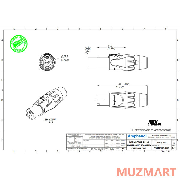 Amphenol HP-3-FG Кабельный разъем питания