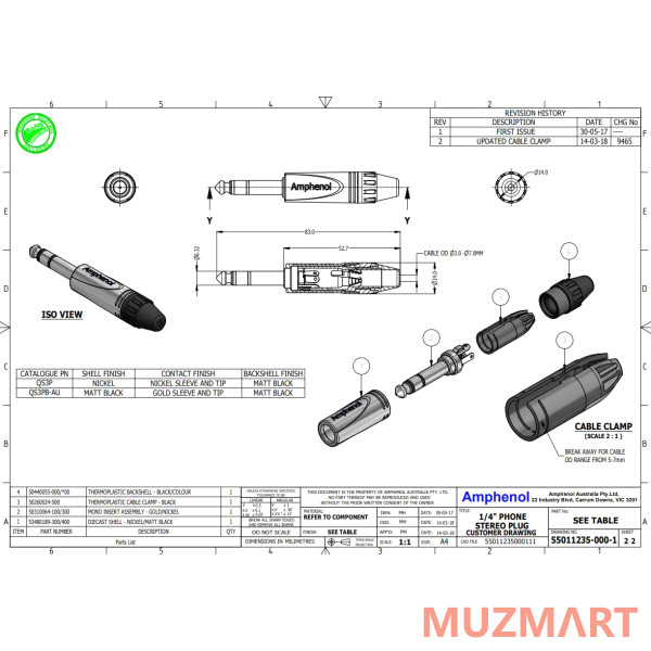 Amphenol QS3P Кабельный разъем stereo