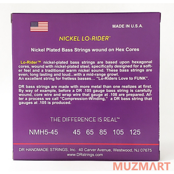 DR NMH5-45 NICKEL LO-RIDER Струны для 5-струнной бас-гитары