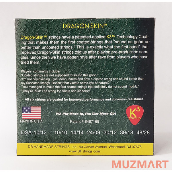 DR DSA-10/12 DRAGON SKIN Струны для 12-струнной акустической гитары