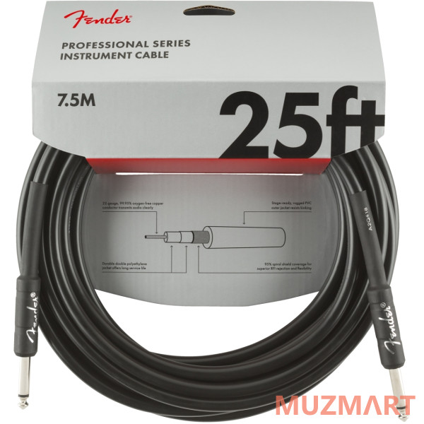 Fender 25' Instrument Cable Black Инструментальный кабель Jack-Jack, 7,62 м