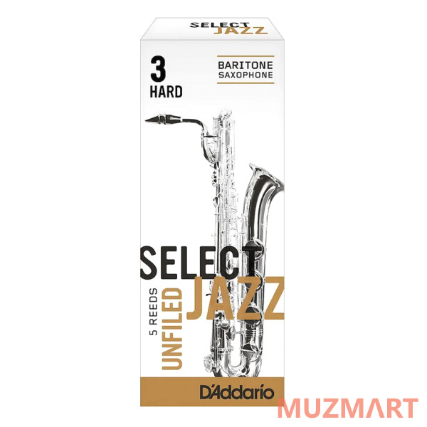 Rico RRS05BSX3H Select Jazz Unfiled Трости для саксофона баритон, размер 3, жесткие (Hard), 5шт