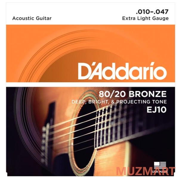 D'Addario EJ10-3D Bronze 80/20 Струны для акустической гитары, бронза, 10-47, 3 комплекта