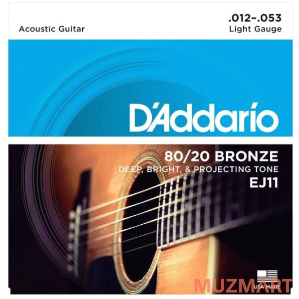 D'Addario EJ11-3D Bronze 80/20 Струны для акустической гитары, бронза, 12-53, 3 комплекта