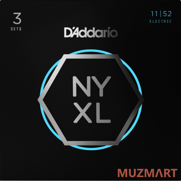 D'Addario NYXL1152-3P Cтруны для электрогитары, никелированные, MTop/HBottom, 11-52, 3 комплекта