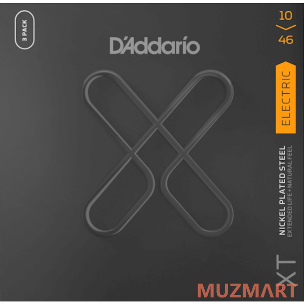D'Addario XTE1046-3P XT Струны для электрогитары, никелированные, 10-46, с покрытием, 3 комплекта