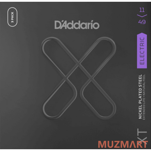 D'Addario XTE1149-3P XT Струны для электрогитары, никелированные, 11-49, с покрытием, 3 комплекта