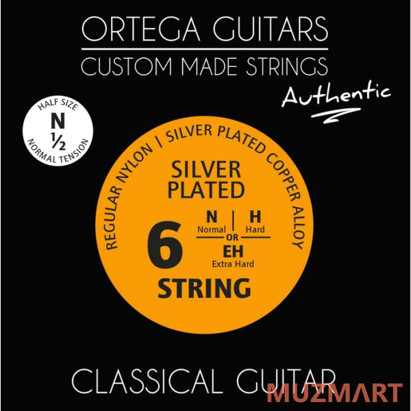 Ortega NYA12N Authentic Комплект струн для классической гитары 1/2, посеребренная медь