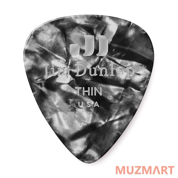 Dunlop 483P02TH Celluloid Black Pearloid Thin 12Pack Медиаторы, 12 шт