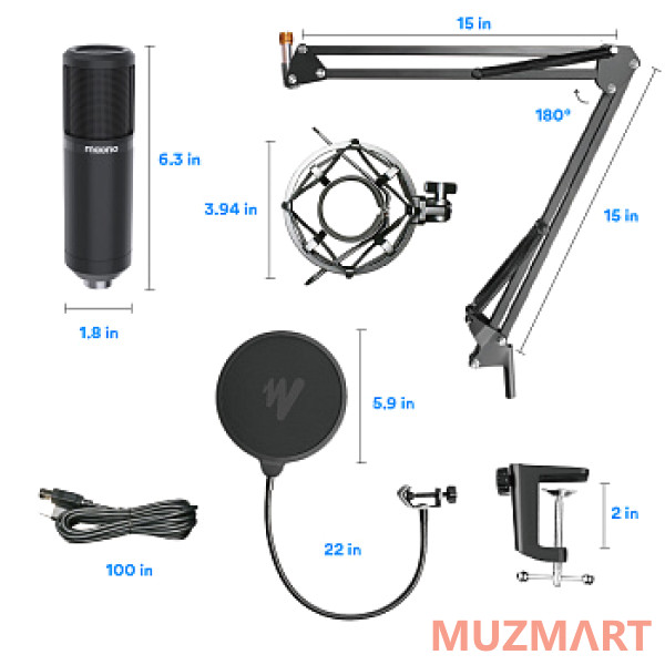 Maono AU-PM420 USB-микрофон, конденсаторный кардиоидный в комплекте