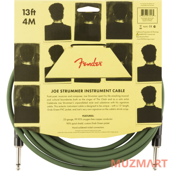 Fender Strummer Pro 13' Instrument Cable Drab Green Гитарный кабель