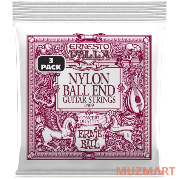 Ernie Ball 3409 Ernesto Palla Black and Gold Ball End Nylon 3 Pack Струны для классической гитары, 3 комплекта
