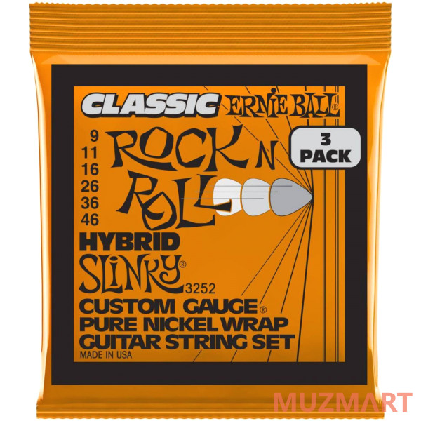 Ernie Ball 3252 Pure Classic RnR Slinky Hybrid 3 Pack 9-46 Струны для электрогитары, 3 комплекта