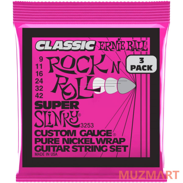 Ernie Ball 3253 Pure Classic RnR Slinky Super 3 Pack 9-42 Струны для электрогитары, 3 комплекта