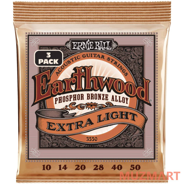 Ernie Ball 3550 Earthwood Phosphor Bronze Extra Light 3 Pack 10-50 Струны для акустической гитары