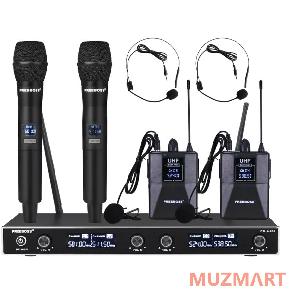 FREEBOSS FB-U400H2 BandA Радиосистема с двумя ручными микрофонами и двумя головными микрофонами