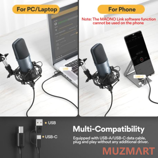 Maono AU-A04E (gray) USB-микрофон, конденсаторный кардиоидный