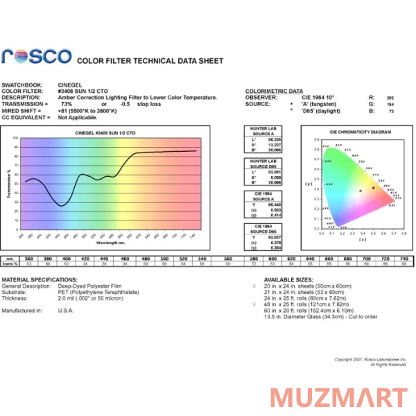 Rosco 3408 1/2 Cto Световой фильтр Roscosun