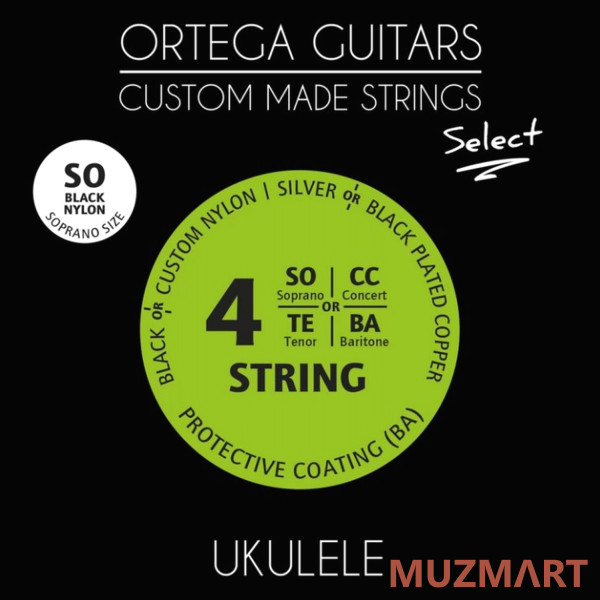 Ortega UKSBK-SO Select Комплект струн для укулеле сопрано, черный нейлон, с покрытием