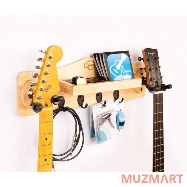 Guitto GGS-10 Настенный держатель для гитары (крюк), двойной, с крючками и полкой