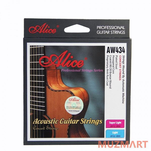 Alice AW434-L Комплект струн для акустической гитары, бронза 80/20, 12-53
