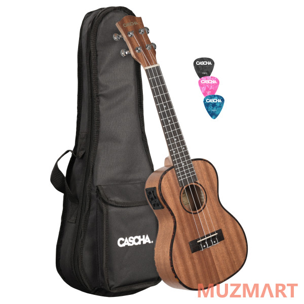 Cascha HH-2035E Mahogany Series Укулеле концертный со звукоснимателем, с чехлом, цвет натуральный