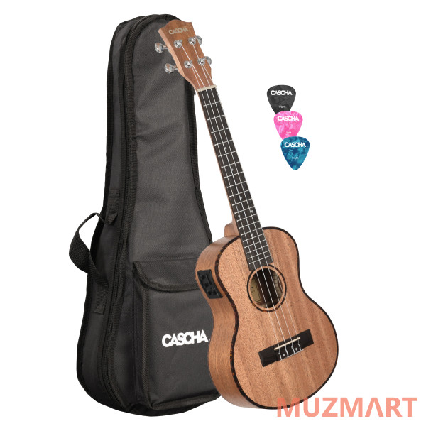 Cascha HH-2048E Mahogany Series Укулеле тенор со звукоснимателем, с чехлом, цвет натуральный