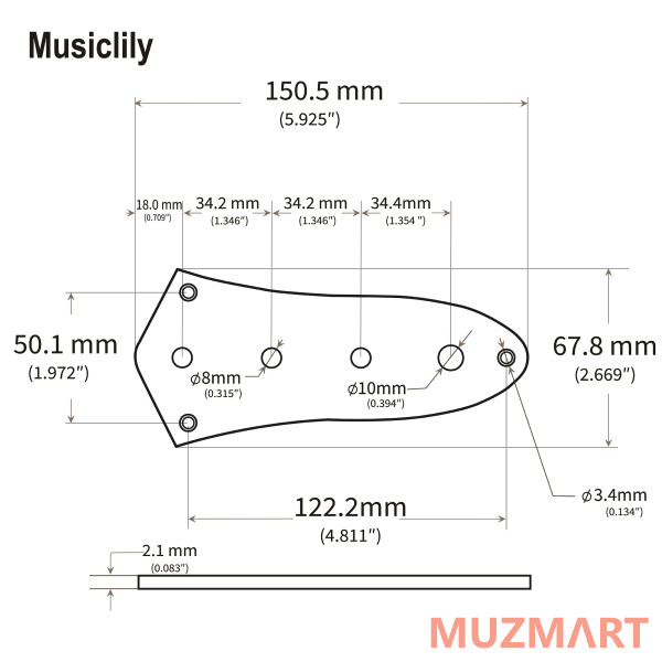 Musiclily M549BK Накладка под потенциометры для Jazz Bass, черная