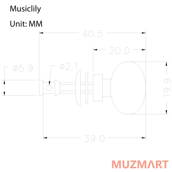 Musiclily MX0820 Одиночный колок для укулеле, хром/черный