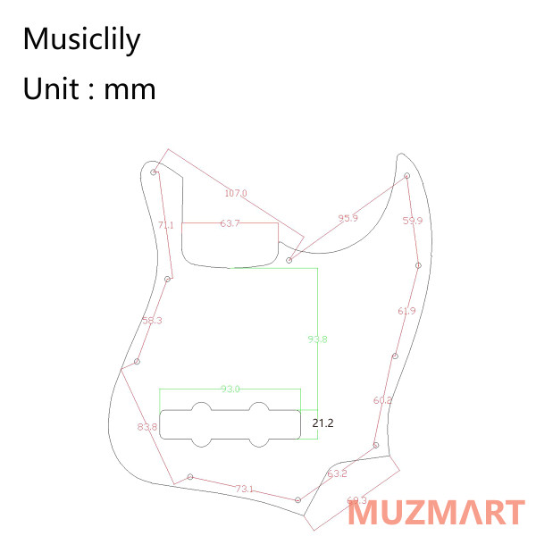Musiclily MX0400 Защитная накладка бас-гитары Standard Jazz Bass, 3 слоя, белая