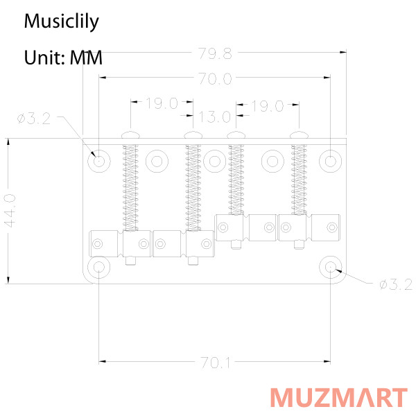 Musiclily M216BK Бридж для бас-гитары, Vintage, черный