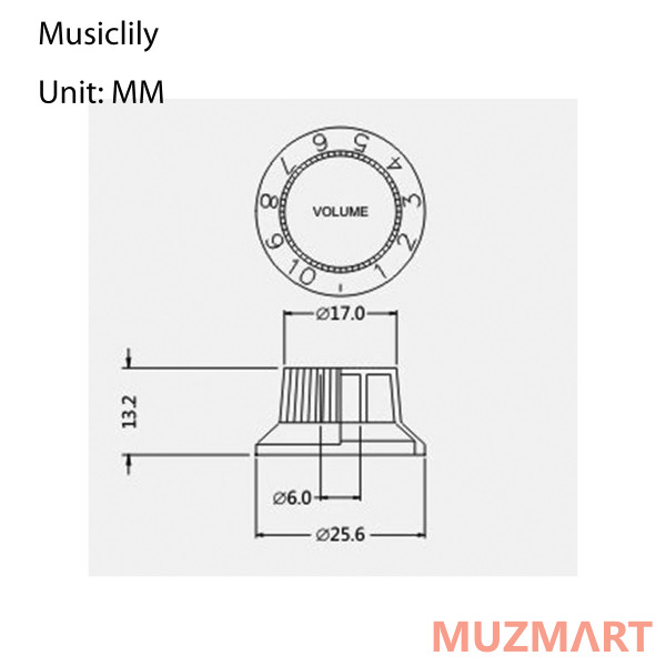 Musiclily MX0619 Ручка потенциометра ST Style, Volume, метрическая, хром
