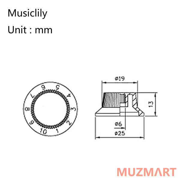 Musiclily MX1563BK-2MX1564BK Комплект ручек потенциометров (2+1), Strat Style, черные