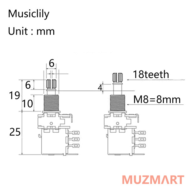 Musiclily MX1930-2 Потенциометр B500K (лин), Push/Pull, 2шт