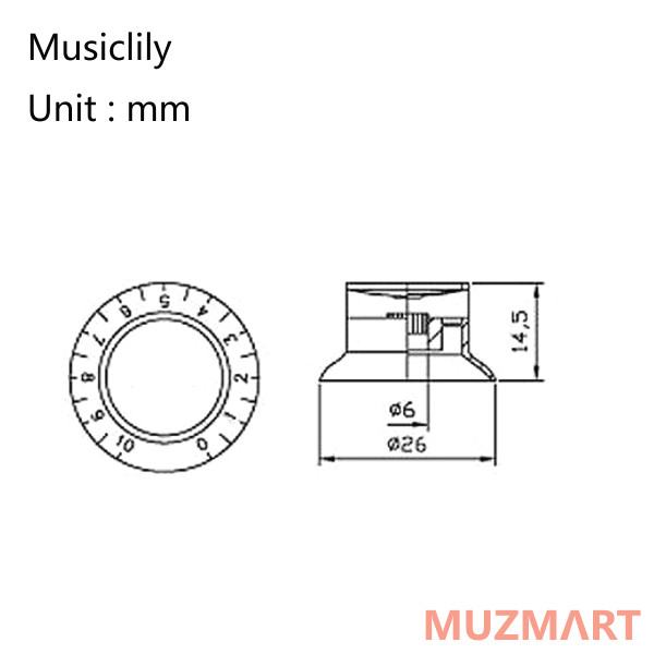 Musiclily MX1566BK-2-MX1568BK-2 Комплект ручек потенциометров (2+2), Les Paul, черные