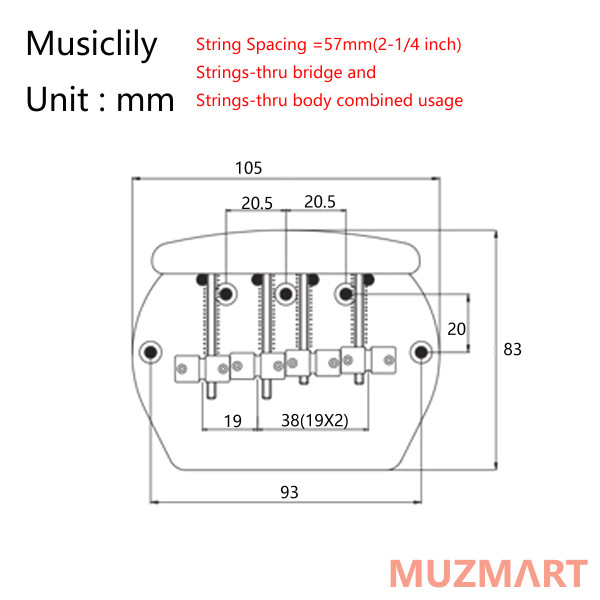 Musiclily MX1845CR Бридж для бас-гитары, Music Man Style, хром