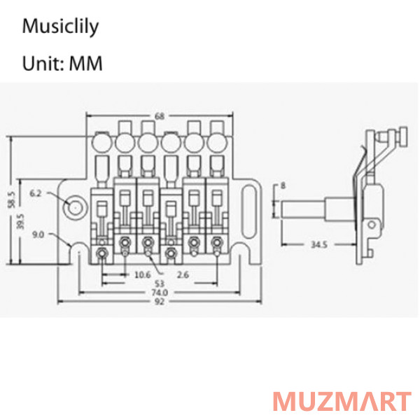 Musiclily M212 Бридж тремоло, с топ-локом, черный