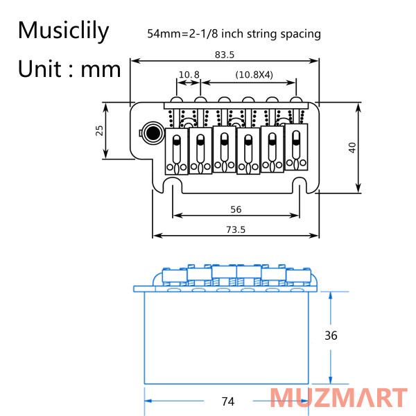 Musiclily MX1795CR Бридж тремоло Wilkinson для MIJ/MIK Strat, хром