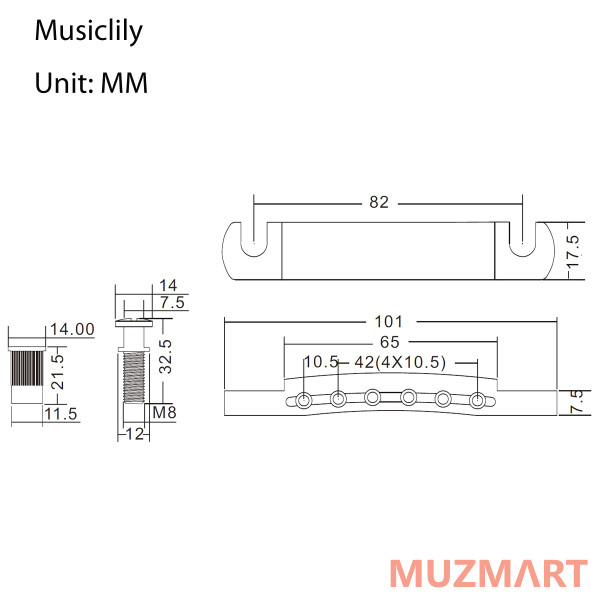 Musiclily MX1279GD Стоп-бар для Epiphone Les Paul, золото